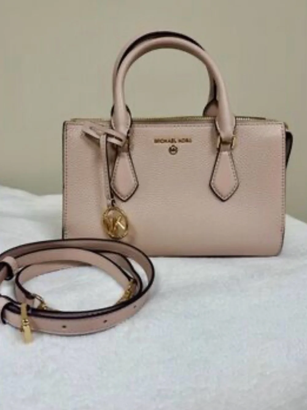 Michael Kors Pebbled Leather Satchel in Blush Pink with Gold Hardware